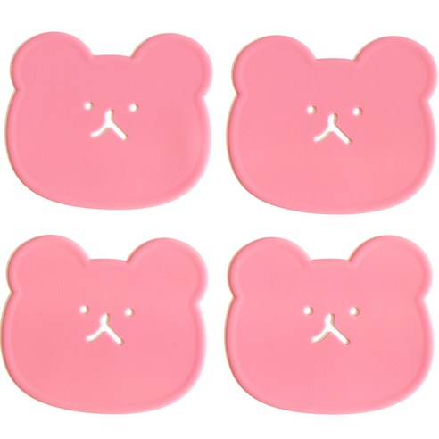 에이드엘 곰 실리콘 컵받침 4p, 크림핑크, 1세트