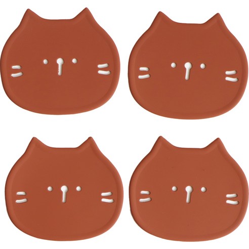 에이드엘 고양이 실리콘 컵받침 4p, 메이플, 1세트
