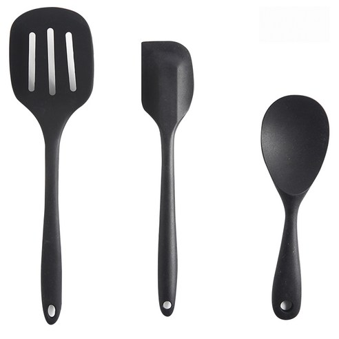 세븐키친 모노실리콘 라지 조리도구 3종 세트, 블랙, 스파츌라 + 밥주걱 + 뒤집개 L, 1개