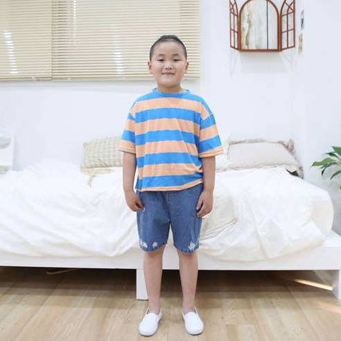 아이크레용 아동용 볼드 스트라이프 반팔 티셔츠