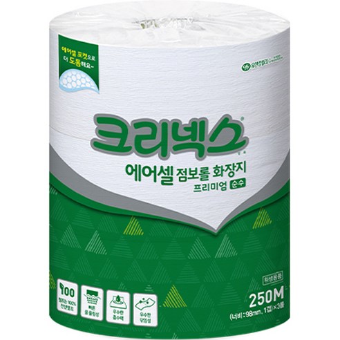 크리넥스 1겹 에어셀 점보롤 프리미엄 순수 화장지 250m, 3롤, 1개