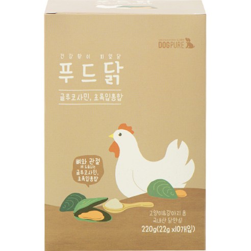 도그퓨어 강아지 고양이 푸드닭 간식 22g x 10p, 초록 입홍합, 220g, 1개