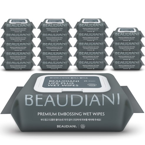 뷰디아니 신생아물티슈 두꺼운물티슈 저자극 엠보싱 아기물티슈 캡형 20팩 1박스 대용량, 25매입, 20개