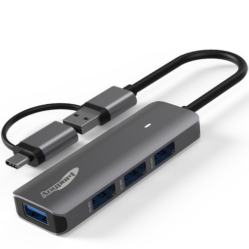 애니포트 4포트 C타입 USB 3.0 4 in 2 노트북 맥북 멀티허브 AP-TC41UH, 블랙, 1개