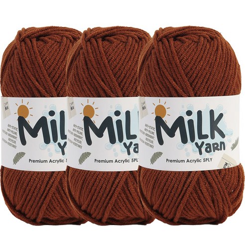 니뜨 밀크얀실 뜨개실 50g x 3p + 코튼라벨 세트, 56브라운, 1세트