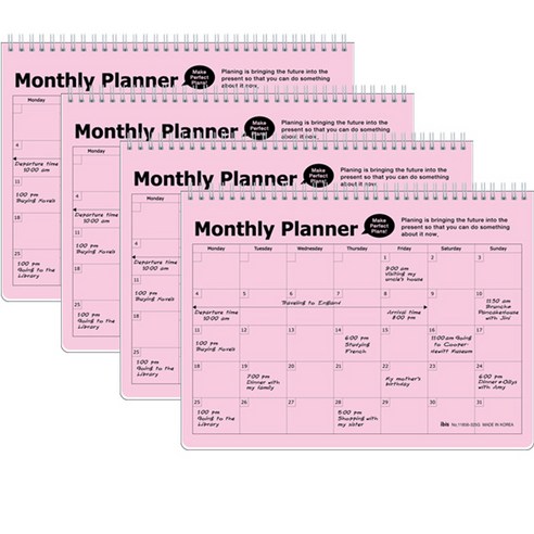 아이비스코리아 PP먼슬리 플래너 12287 4p, 연분홍