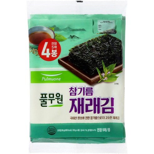 풀무원 참기름 재래김 전장 5매입, 20g, 4개