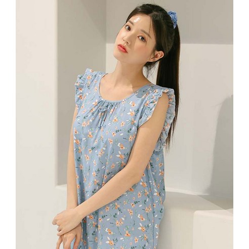 편안한 여름 밤을 위한 꽃무늬 달님 나시 프릴 잠옷 원피스