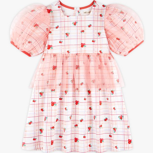 마리앤모리 여아용 체크 로즈샤 에이프런 원피스