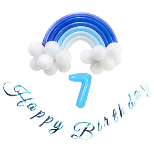 이베이비랜드 무지개 생일풍선 + 7 숫자풍선 소 세트, 블루(생일풍선), 하늘(숫자풍선)