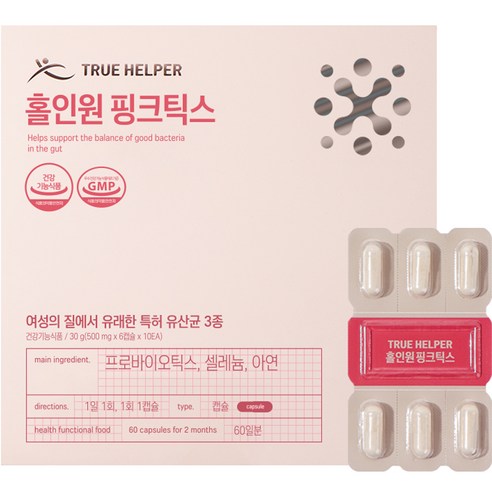 트루헬퍼 여성 질 유래 유산균 홀인원 핑크틱스 50억 프로바이오틱스 30g, 60정, 1개