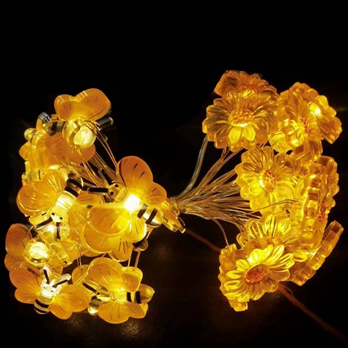 쿼르디 LED 인테리어 USB 줄전구 20구 2m, 나비 + 해바라기 옐로우