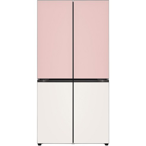 [색상선택형] LG전자 오브제컬렉션 디오스 4도어 냉장고 글라스 방문설치, 핑크 + 베이지, M874GPB031S