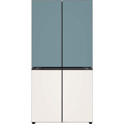 [색상선택형] LG전자 오브제컬렉션 디오스 4도어 냉장고 글라스 방문설치, 클레이 민트 + 베이지, M874GTB031S