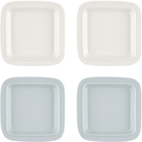 르난세 몽드 정사각 접시 2종 x 2p 세트 S, 1세트, 크림화이트, 파우더블루