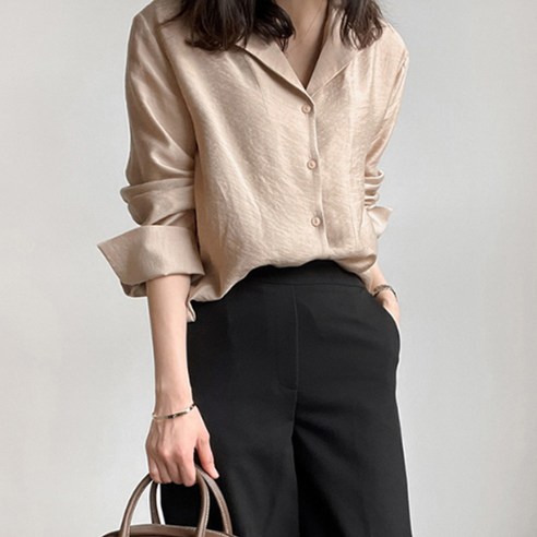 페이퍼먼츠 여성용 오픈카라넥 커프스 소매 중앙 버튼 블라우스 06035 페이퍼먼츠 여성용 오픈카라넥 커프스 소매 중앙 버튼 블라우스 06035