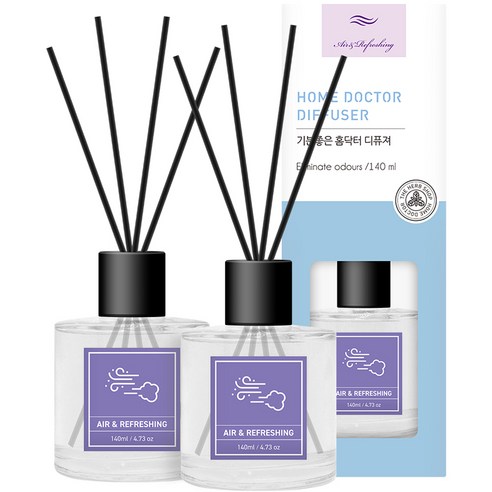 홈닥터 기분좋은 디퓨저 140ml x 2p + 섬유스틱 10p 세트 공기정화 & 기분전환, 라벤더/레몬향, 1세트