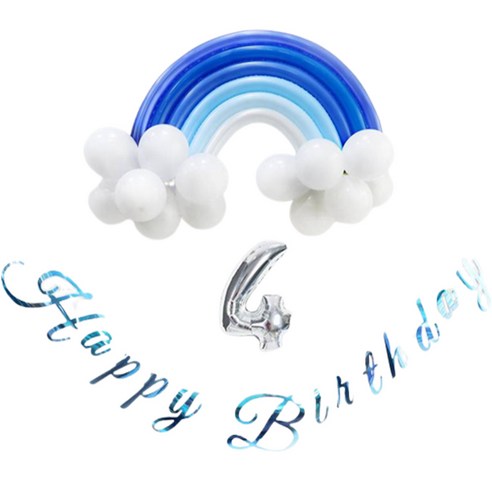 이베이비랜드 무지개 생일풍선 세트 + 숫자풍선 소, 블루(무지개 풍선), 실버(숫자풍선 4), 1개