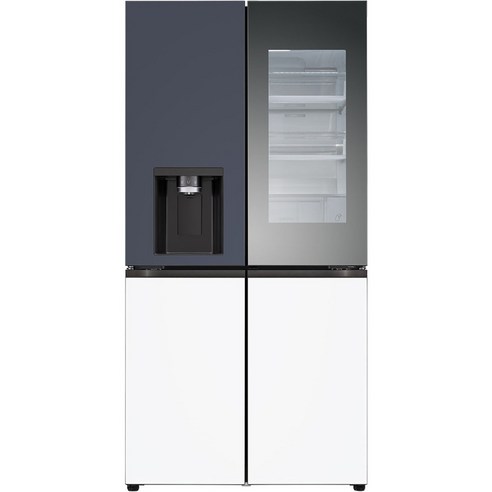 LG전자 오브제 디오스 4도어 양문형 얼음정수기 냉장고 메탈 노크온 방문설치, 네이비 + 크림 화이트, W824MNH472S