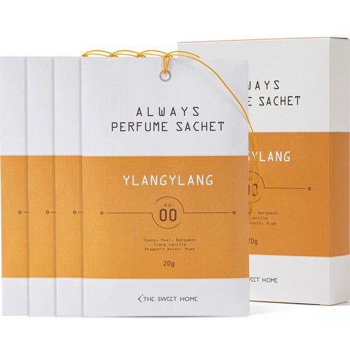 더스윗홈 올웨이즈 퍼퓸 사쉐 옷장 방향제 4p 본품, 20g, 1개, 일랑일랑