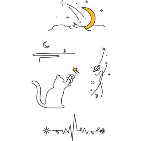 블루리빙 일러스트 타투 스티커 4p, 고양이와 우주, 1개