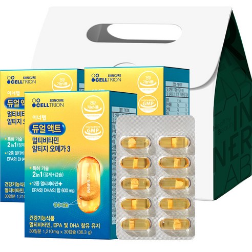 셀트리온 이너랩 듀얼액트 멀티비타민 알티지 오메가3 선물세트 36.3g, 30정, 3개