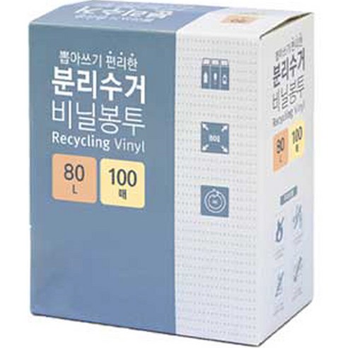 생활미소 분리수거 비닐봉투 100매 흑색, 80L, 1개