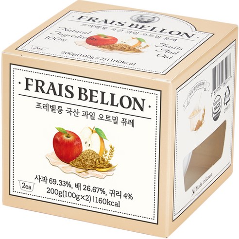 프레벨롱 과일 오트밀 퓨레 2p, 혼합맛(사과/배/귀리), 200g, 1개