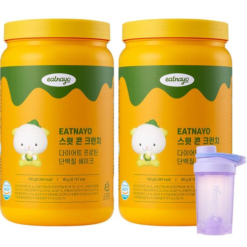 있나요 스윗 콘 크런치 다이어트 단백질 프로틴 쉐이크 750g x 2p + 쉐이커 보틀 퍼플 500ml 세트, 1세트
