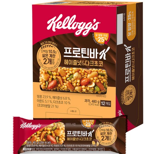 켈로그 프로틴바K 헤이즐넛 & 다크초코 12p, 480g, 1개