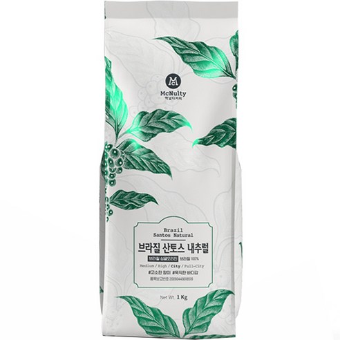 맥널티커피 브라질 산토스 내추럴 원두, 홀빈(분쇄안함), 1kg, 1개