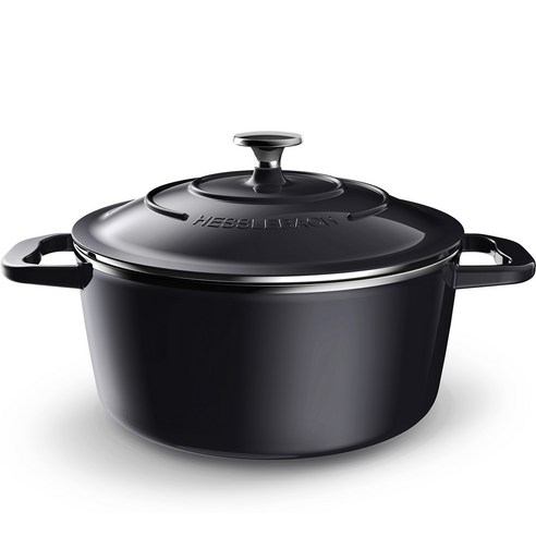 헤슬바흐 스테인리스 합금 주물냄비 3.5L, 너비 24cm x 높이 10.5cm, 오닉스(내부 버터크림)