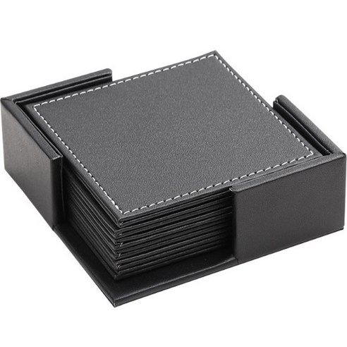 씨오브비 비지니스 사각 코스터 컵받침 6p + 케이스 세트, 블랙, 1세트