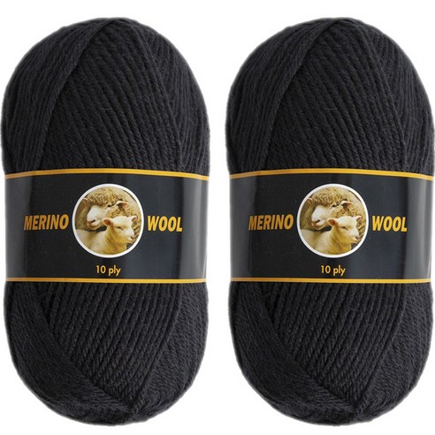 yarna 메리노 울 10ply 뜨개실 100g, 302 블랙, 2개