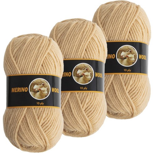 yarna 메리노 울 10ply 뜨개 털실 100g, 502 베이지, 3개