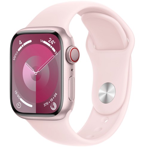 Apple 애플워치 9 GPS+Cellular, 41mm, 알루미늄, 핑크 / 라이트 핑크 스포츠 밴드, S/M