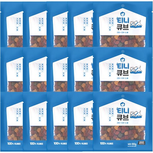 펫러닝 강아지 티니큐브 간식, 혼합맛(닭고기/오리/연어), 80g, 15개