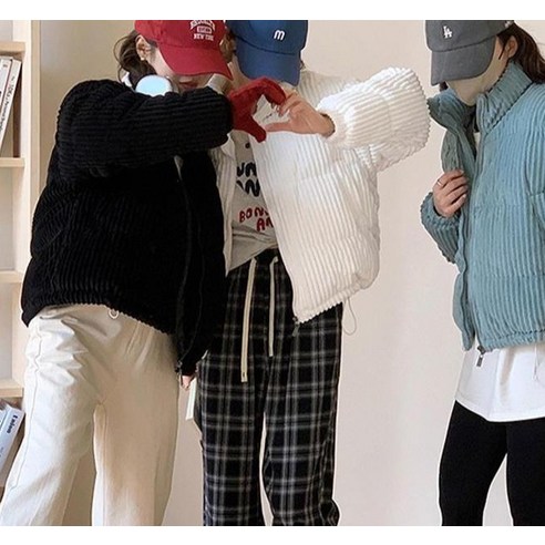 앤드스타일 여성용 하이넥 코듀로이 패딩 숏 점퍼
