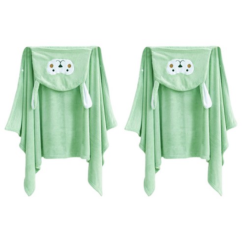 공유 아동용 극세사 샤워가운 후드타올, 그린, 2개