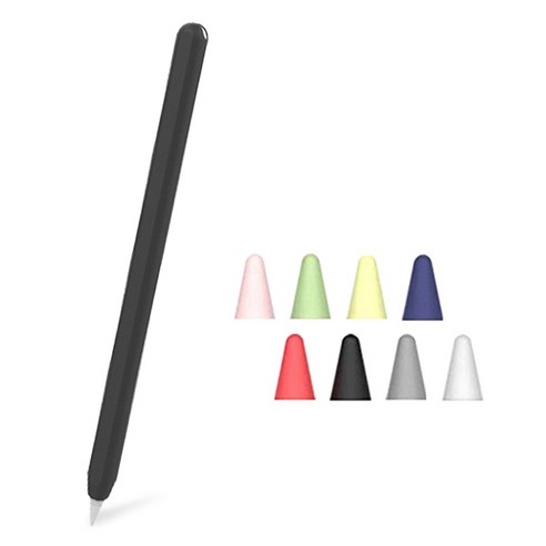 디지지 애플펜슬 2세대 실리콘 커버 + 펜촉캡 8종 세트, 블랙(커버), 1세트