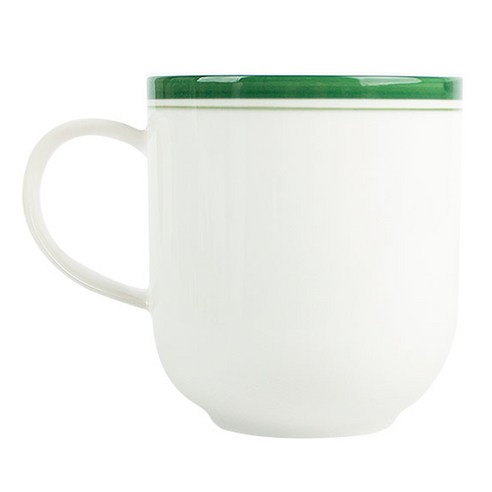 마시피렌체 라인 도자기 머그컵 340ml, 화이트 + 그린, 1개