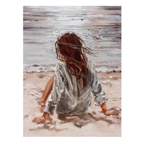 알로데 해변 홀로 긴머리 소녀 벽 장식 DIY 보석십자수 30 x 40 cm, NO. 06, 1개