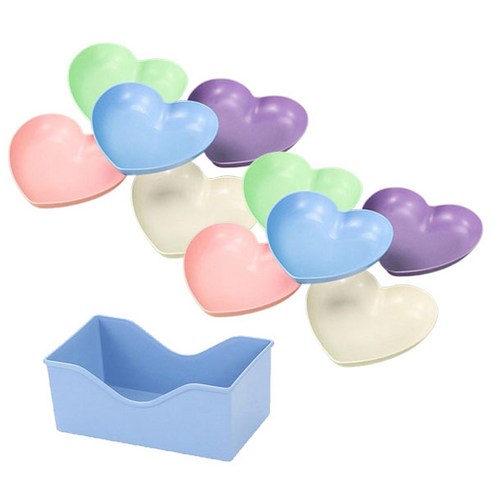 리빙쉘 하트모양 소쿠리 쟁반 접시 5종 x 2p + 받침대 세트, 베이지 + 핑크 + 그린 + 블루 + 퍼플 + 랜덤 발송, 1세트