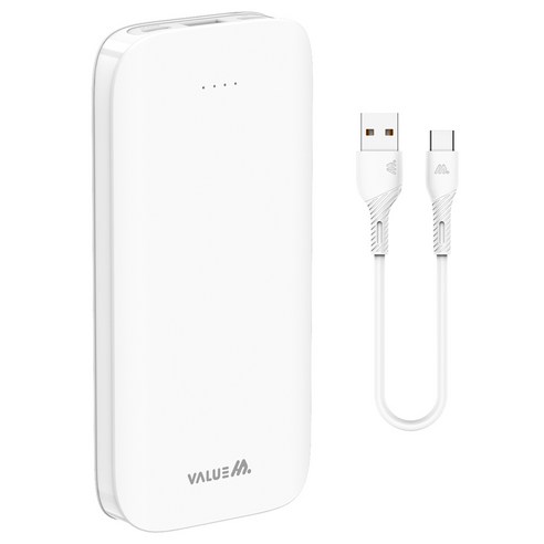 밸류엠 라이트 핏 보조배터리 10000mAh + C타입 케이블 세트, VM-B2PA103P10W, 화이트