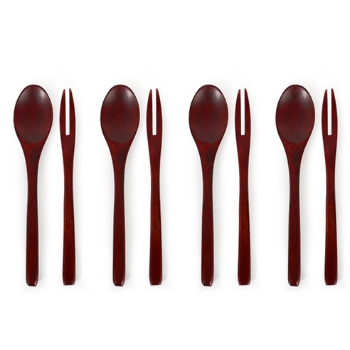 579옻친구 통원목 옻칠 티스푼 + 티포크 세트, 4세트