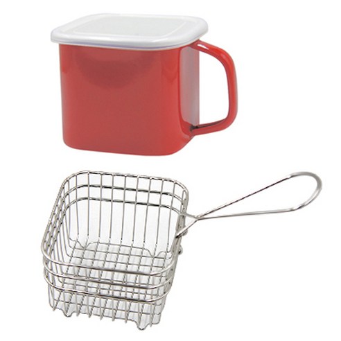 사각 법랑 캐니스터 레드 1.45L + 튀김망 실버 세트, 13.7cm, 1세트