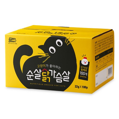 슈퍼츄 고양이 순살 닭가슴살 간식 100p, 2.2kg, 2개