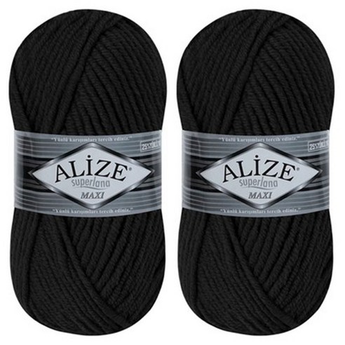 alize yarna 슈퍼라나 맥시 뜨개실, 60 블랙, 2개