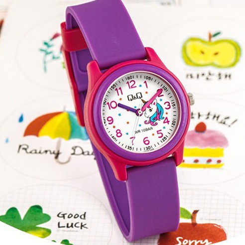 큐앤큐 아동용 아날로그 캐릭터 10기압 방수 학습 교육용 손목 시계