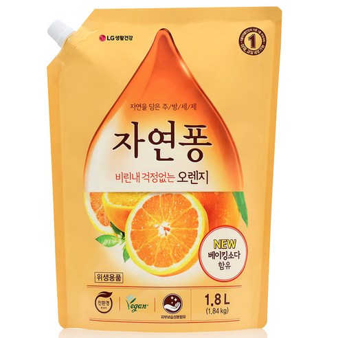 자연퐁 주방세제 오렌지 리필, 1.8L, 1개
